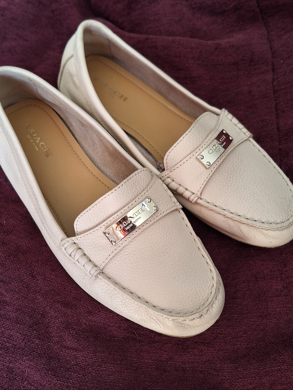 Coach Cream Pebbled Leather Loafers - Picture 10 of 14